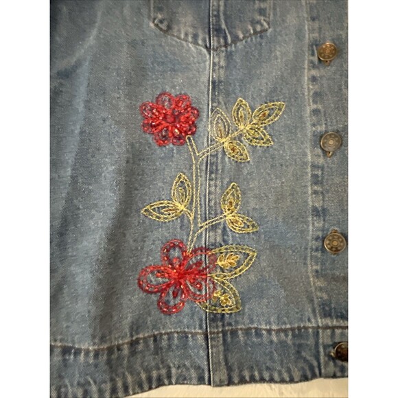 Jane Ashley Denim Embroidered Jacket with Buttons 2X Flowers 100% Cotton - Picture 7 of 12